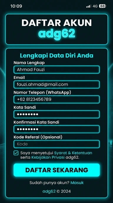 Cara Daftar Akun Baru adg62 untuk Pengguna Android