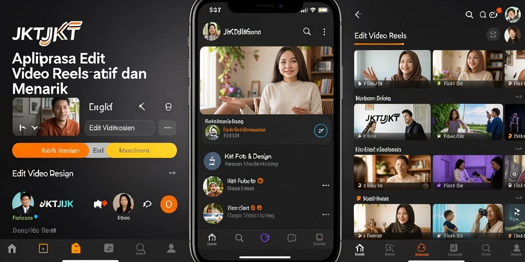 Antarmuka JKTJKT yang menarik untuk pengeditan video reels.