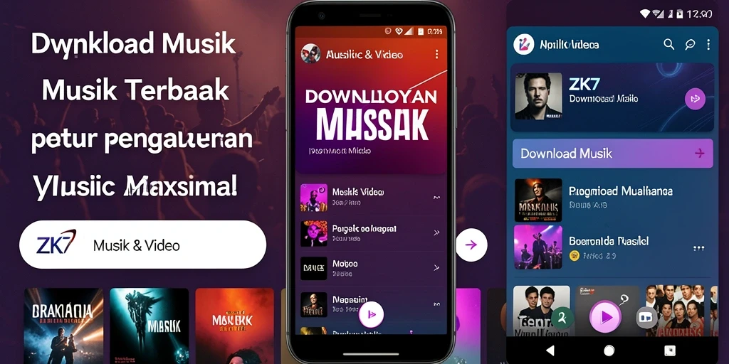 Antarmuka aplikasi ZK7 untuk Download Musik yang elegan dan mudah digunakan.